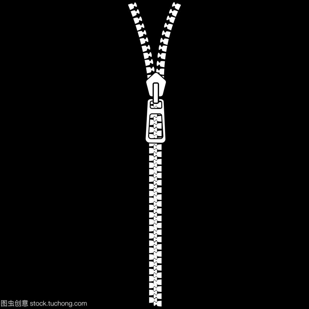 拉鏈.在黑色背景上被隔離。配件和衣服元素。矢量